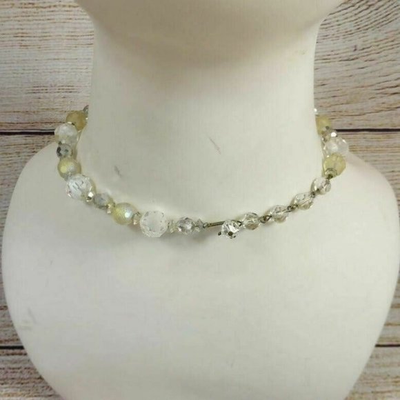 Women White/Clear Beads Necklace &  Silver Color Clips Earrings Set Gift for Her - Picture 8 of 12